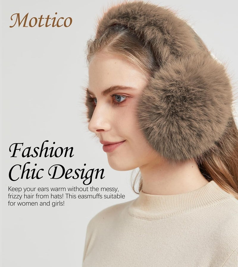 Mottico Winter Ear muffs for Women Men, Fluffy Ear Warmer with Thick Faux Ear Covers, Foldable for Convenience! - Image 2